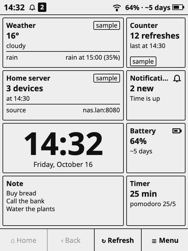Home with three sample apps